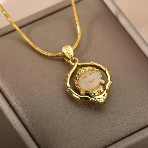Vista 4 de LOYJOY - Collares de Buda para mujer color dorado gargantilla con dije de la suerte collar clásico color dorado 177in