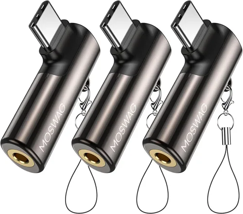 Vista 11 de MOSWAG Adaptador de auriculares USB C a conector tipo C de 0.138 in, micrófono auxiliar en ángulo derecho, dongle de audio de aleación de zinc