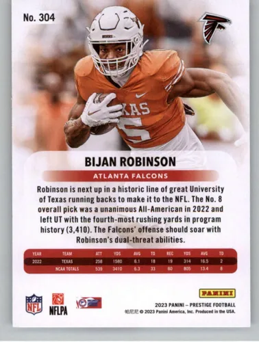 Vista 2 de 2023 Panini Prestige #304 Bijan Robinson NM-MT RC Rookie Atlanta Falcons Football Trading Card