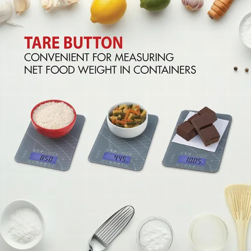 Vista 6 de SmartHeart Báscula digital de cocina con calculadora de calorías y carbohidratos, sensores de precisión, plataforma de vidrio templado, conversiones