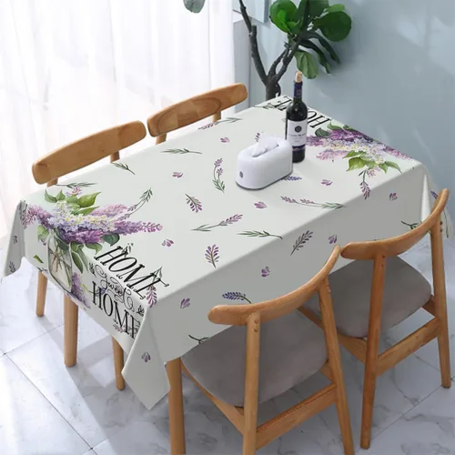 Vista 5 de Mantel rectangular decorativo con hojas de lavanda moradas para el hogar, mantel para comedor, barbacoa, picnic, mesa auxiliar, 52 x 70 pulgadas