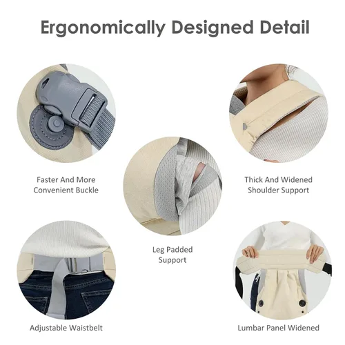 Vista 5 de MISSWISDOM Portabebés para recién nacidos a niños pequeños, portabebés ajustable, portabebés, portabebés canguro con correas de hombro anchas, beige