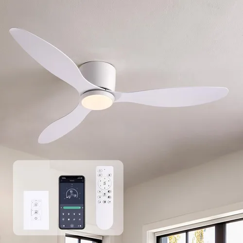 Vista 10 de LUDOMIDE Ventiladores de techo con luces, ventilador de techo de perfil bajo de 42 pulgadas con control de pared y control remoto, regulable