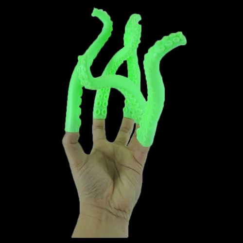 Vista 3 de 5 marionetas de tentáculo de dedo de silicona verde que brillan en la oscuridad