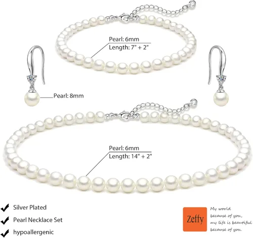 Vista 5 de Pearl Necklace 6MM8MM Dainty Round Imitation Pearl Choker Necklace Wedding Pearl Necklace Delicate Jewelry for Women Simple Bridesmaid Jewelry Gifts