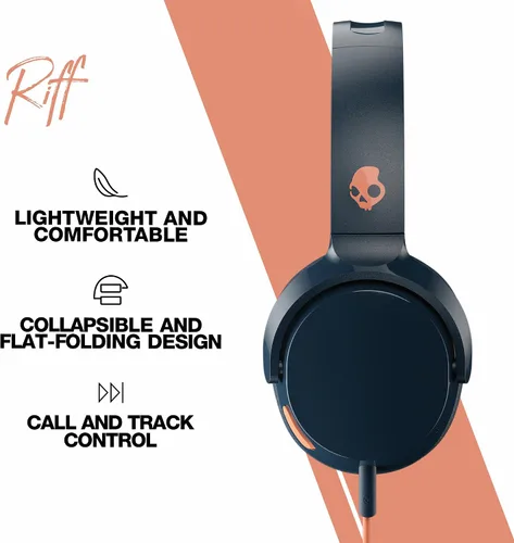 Vista 3 de Skullcandy Riff - Auriculares con cable, convenientes para viajar con enchufe de 0.138 in, micrófono integrado, diseño plegable, ligero, cómodo