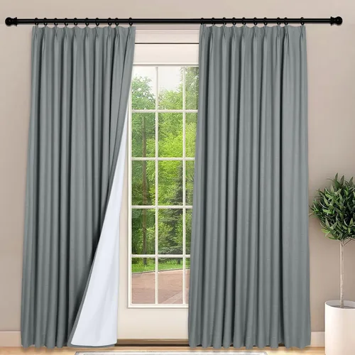 Vista 11 de Frelement Cortinas 100% opacas con forro térmico, cortinas de lino para decoración de Navidad, cortinas plisadas con aislamiento térmico