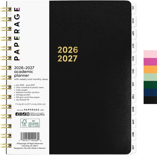 Vista 22 de PAPERAGE Agenda académica, agenda semanal y mensual y calendario, 12 meses, julio de 2026 a junio de 2027, (9.5 x 11 pulgadas), agenda de Negro