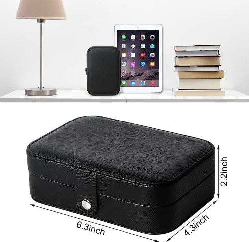 Vista 6 de Joyero de viaje, organizador de joyas pequeño de piel sintética para mujeres y niñas, mini estuche de viaje portátil, cajas de almacenamiento