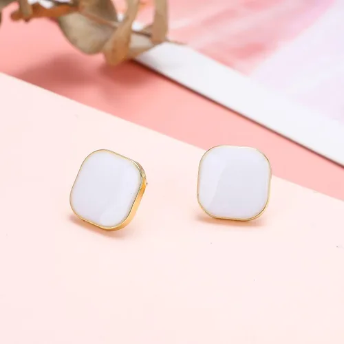 Vista 2 de Caiyao Aretes de botón cuadrados esmaltados ligeros y coloridos para mujer, pequeños aretes cuadrados para adolescentes, niñas, novia, fiesta
