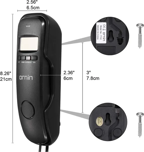 Vista 3 de Ornin T112 Trimline - Teléfono con cable con identificación de llamadas (Negro)