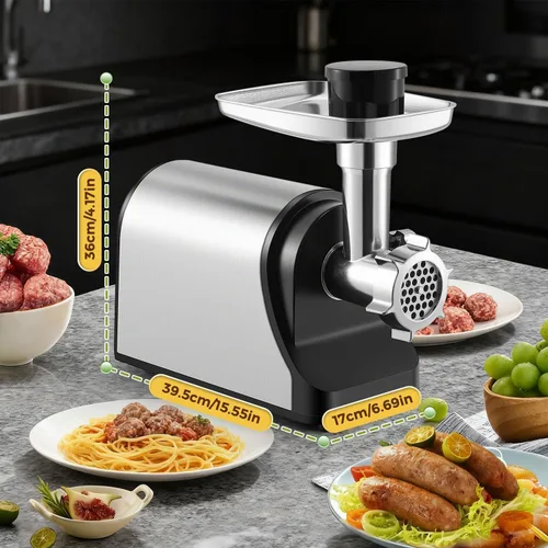 Vista 7 de Picadora eléctrica de carne comercial de 3200 W, trituradora de carne comercial, relleno de salchichas, kit de Kubbe con 2 cuchillas de corte, 3
