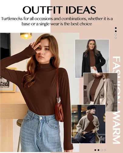 Vista 6 de Womens Long Sleeve Turtleneck T-Shirts Mock Neck Underwear Fall Winter Fashion Base Layer Casual Lightweight Soft Tops
