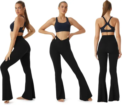 Vista 3 de TOPYOGAS Leggings de cintura alta para mujer, pantalones de yoga cruzados de pierna ancha con control de abdomen, leggings de yoga con corte de bota