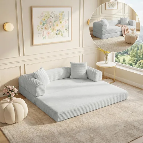 Vista 13 de Sofá cama plegable convertible 4 en 1, sofá cama plegable con marco de forma fija, sofá plegable de pana nube para sala de estar y dormitorio