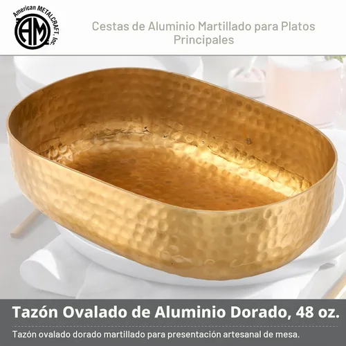 Vista 2 de American Metalcraft ABHG69 - Cesta de Entrée de Aluminio Martillado, Ovalada, Dorada, 48 Onzas Dorado