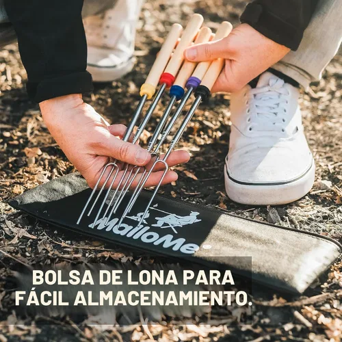 Vista 6 de MalloMe Smores Sticks para hoguera larga – Kit de palos para asar malvaviscos – Pinchos Smore Pinchos Hot Dog Tenedor Camphoguera Equipo de Cocina