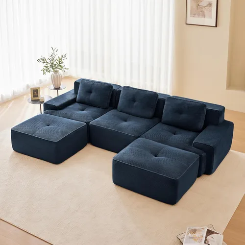 Vista 89 de Sofá moderno comprimido sin armazón de 116", sofás seccionales de 3 plazas para sala de estar, sofá seccional modular de pana verde nube, espuma