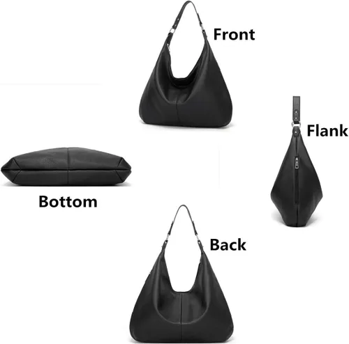Vista 3 de Bolso Hobo para mujer, de piel sintética, suave, holgado, con cremallera