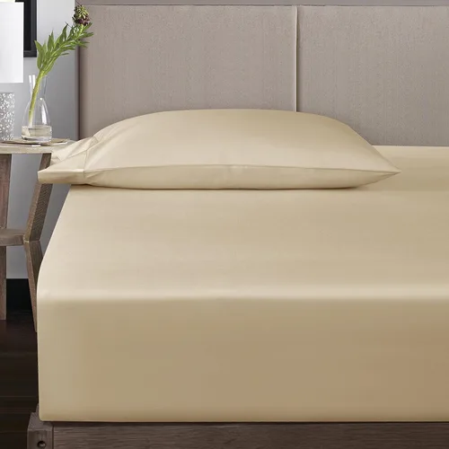 Vista 3 de Essential - Juego de sábanas beige de 4 piezas, 100% algodón egipcio, satén de lujo de 400 hilos, suave, premium, elegante, bolsillo profundo