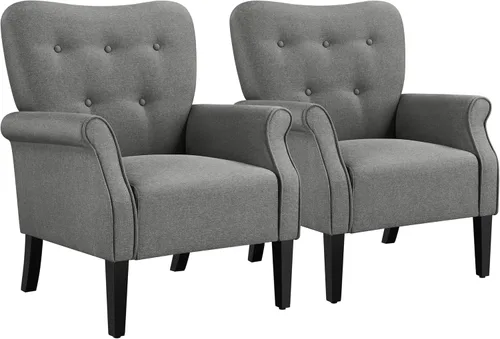 Vista 10 de Yaheetech Sillón Moderno, Silla de Acento de Mediados de Siglo con Patas de Madera Resistentes y Respaldo Alto para Espacios Pequeños, Silla de Club