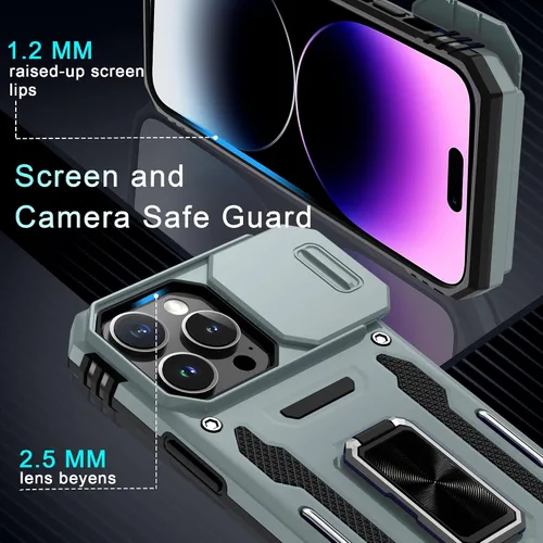 Vista 43 de DEERLAMN Funda para iPhone Xs Max con funda deslizante para cámara + protector de pantalla, soporte giratorio de anillo de grado militar a prueba