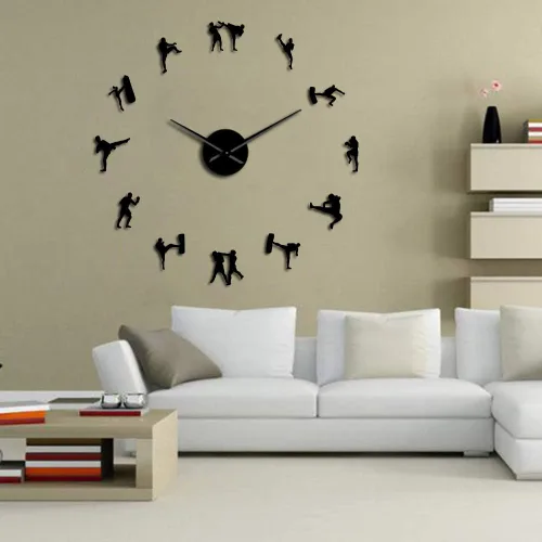 Vista 6 de The Geeky Days Arte marcial coreano Figuras de Taekwondo DIY Reloj de pared gigante Kickboxing Karate Guys Pegatinas de pared Decorativo Reloj