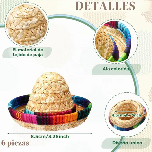 Vista 6 de Panitay 6 juegos de pequeños sombreros de sombrero, mini serapes para botellas, cubierta de poncho de cerveza, tapas de botellas para decoración