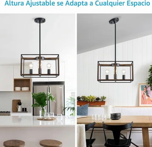 Vista 2 de XINGQI Candelabro cuadrado de 4 luces, lámpara de granja, moderna iluminación colgante para cocina, isla, comedor, sala de estar, acabado de grano
