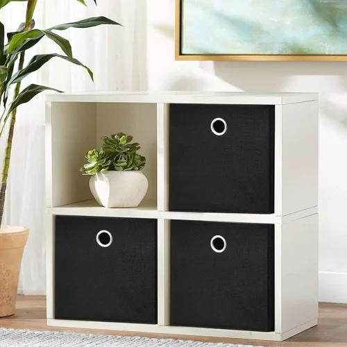 Vista 7 de Cajas de almacenamiento plegables de tela con ojales redondos de metal para organizar estantes, habitación del bebé, hogar, armario, paquete de 4