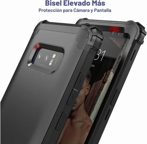 Vista 6 de IDweel Funda para Galaxy Note 8, 3 en 1, a prueba de golpes, delgada, híbrida, resistente, protección de policarbonato duro, silicona suave Negro