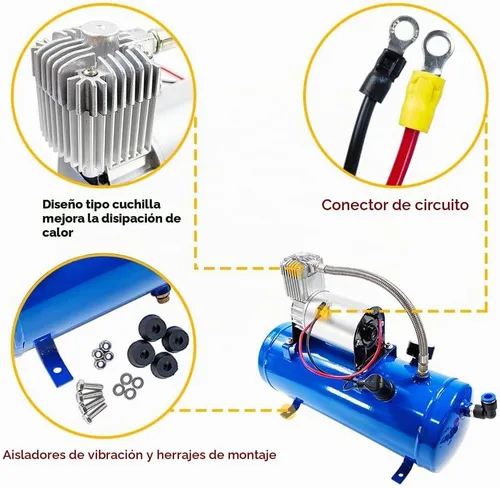 Vista 2 de Compresor de aire DC de 12V 150PSI con tanque de 6 litros 1.6 galones Apto para bocinas de tren neumáticos de autocaravana Compresor de aire