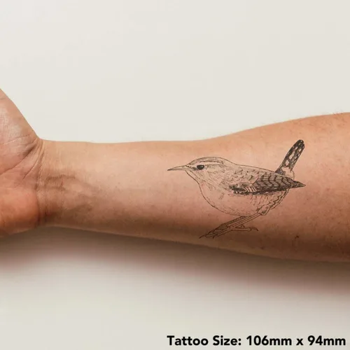 Vista 2 de Tatuaje temporal 'Wren' - Resistente al agua, seguro para la piel, transferencia no tóxica (TO00021991)
