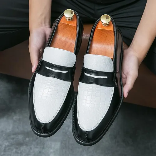 Vista 6 de HuitJours Mocasín Penny de dos tonos para hombre, zapatos de vestir sin cordones, zapatos de barco casuales, mocasines