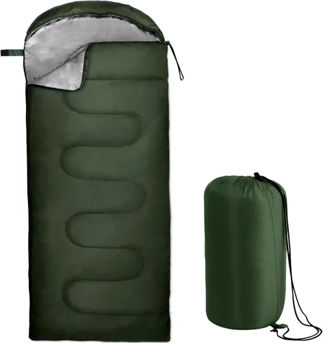 Vista 8 de Saco de dormir estándar con capucha para adultos 4 estaciones, cálido o frío, ligero, para interiores y exteriores, sacos de dormir para mochileros