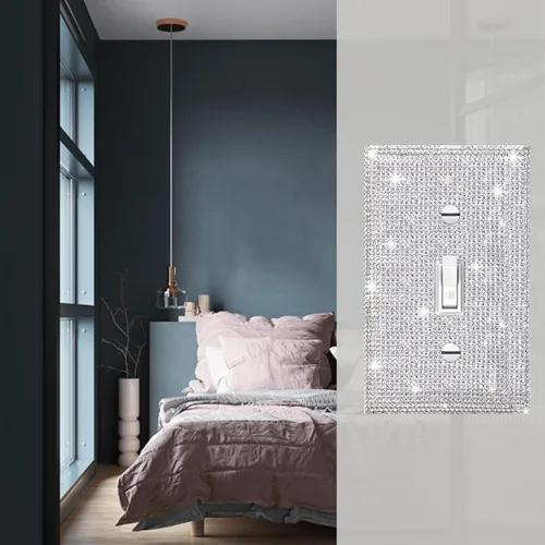 Vista 5 de 1 PC Placa de Pared de Diamantes de Imitación Plateados Brillantes Cubierta de Interruptor de Luz Cubiertas de Interruptor Placas de Pared Diamantes