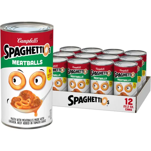 Vista 43 de SpaghettiOs Pasta enlatada con albóndigas A to Z's, lata de 15.6 onzas