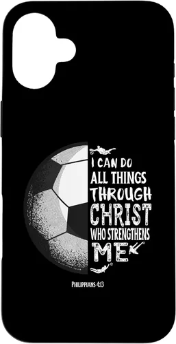 Vista 23 de Funda para iPhone 17 con versículo bíblico de fútbol Christian Sayings Philippians 4:13