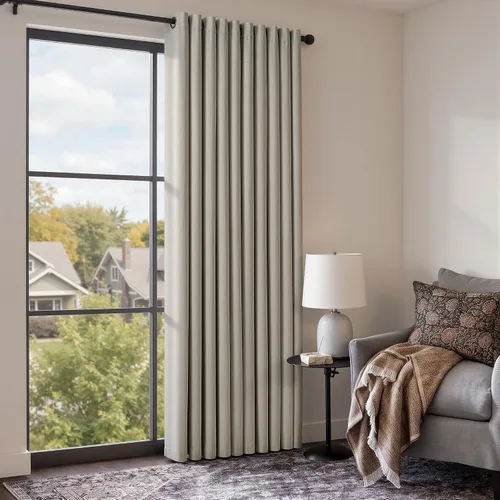 Vista 24 de Cortinas de 100 pulgadas extra anchas 100% opacas marfil con ojales, lino Natural