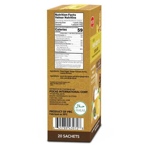Vista 2 de Pocas Honey Ginger - Té instantáneo en polvo, sabor a limón, paquete de 2, extracto de jengibre y miel real, té sin cafeína, 20 paquetes por caja