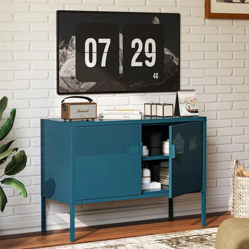 Vista 24 de COFaR Soporte de TV para televisores de hasta 75 pulgadas, consola multimedia de 40 pulgadas de largo con puertas de ventilación, centro de Negro