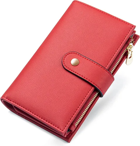 Vista 11 de yiijay Cartera para mujer con bloqueo RFID, de cuero vegano, triple pliegue, tarjetero para tarjetas de crédito, cartera de viaje con soporte