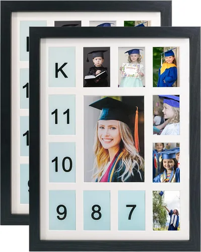 Vista 8 de GMFrames Marco de fotos para días escolares K-12 años escolares, collage de fotos de graduación, marco horizontal negro con paspartú, muestra una