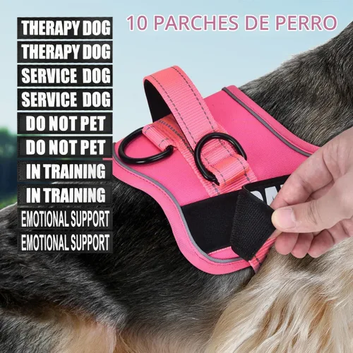 Vista 8 de Juego de Arnés y Correa para Perro, Chaleco Reflectante para Perro de Servicio Animire con 10 Parches, 3 Anillos Chaleco para Mascotas Sin Rosa