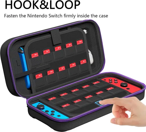 Vista 5 de Carrying Case, Fit Joy-Con and AC Adapter, Portable Hard Shell Pouch Carrying Travel Bag for Accessories Holds 20 Gards, Purple
