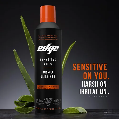 Vista 3 de Edge Gel de Afeitar para Hombres, 9.5 oz, Paquete de 2 Gel de Afeitar para Hombres con Aloe, Crema de Afeitar para Hombres para Piel Sensible