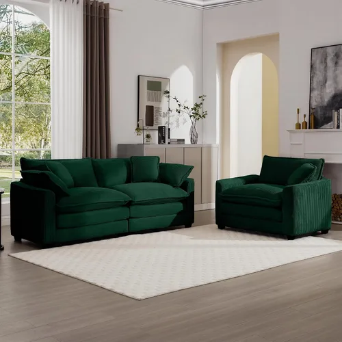 Vista 22 de KEIKI Juego de sofá de 2 piezas con 2 sofás individuales de pana extragrandes, juego de sillas decorativas modernas de 2 plazas tapizadas con 2