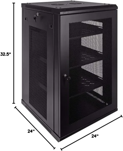 Vista 7 de Navepoint Gabinete de montaje en pared 18U Deluxe IT Rack de red de servidores de 19 pulgadas con puerta perforada de bloqueo de 24 pulgadas