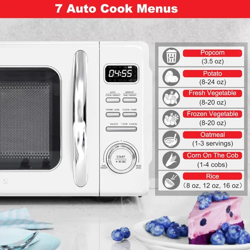 Vista 5 de Galanz GLCMKZ09WER09 Horno microondas retro para encimera con cocción y recalentamiento automático, descongelación, funciones de inicio rápido