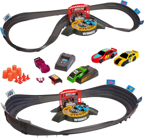 Vista 4 de Juego de pistas de carreras de coches de ranura NASCAR Crash Circuit Short Track 2 autos eléctricos con Cargadores Flash Pistas de carreras